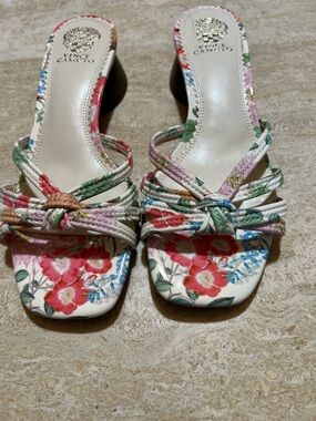 Vince Camuto White Floral Braided-Strap Slide Sandals